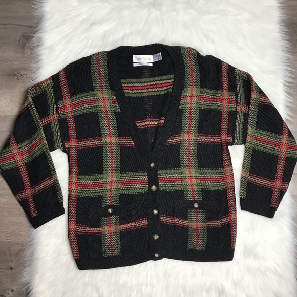 Robert Scott LLC Other - Vintage 90s oversized grandpa plaid knit sweater L